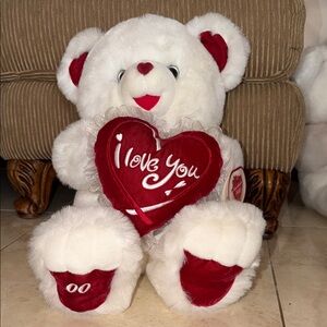 White and Red Teddy Bear with Heart